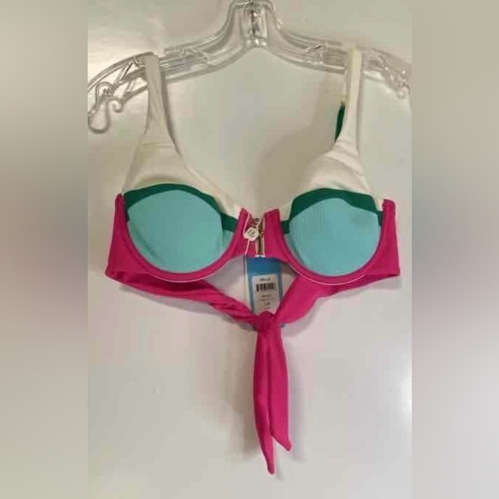 Beach Bunny White, Pink & Teal Colorblock Bikini Top